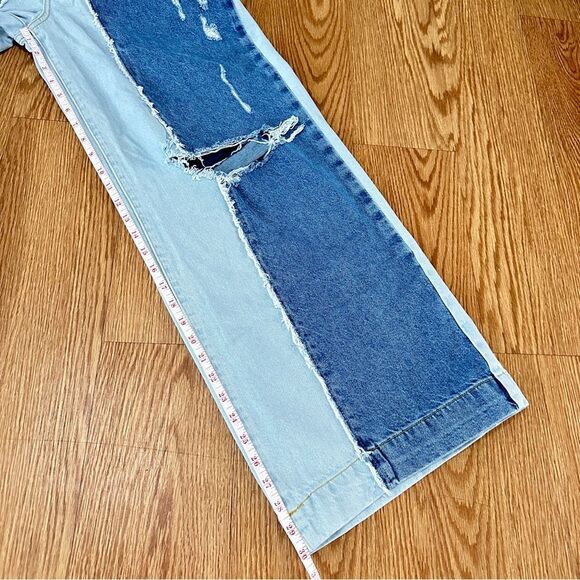 FOREVER 21 Premium Low Rise Wide Leg Distressed 100% Cotton Denim Jeans Sz 27 - Picture 7 of 10